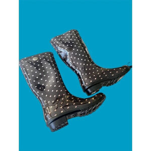 Ugg Boots Shaye Rain Rubber Boots Polka Dot Pull On Shoes Fur Lined Soles Size 6